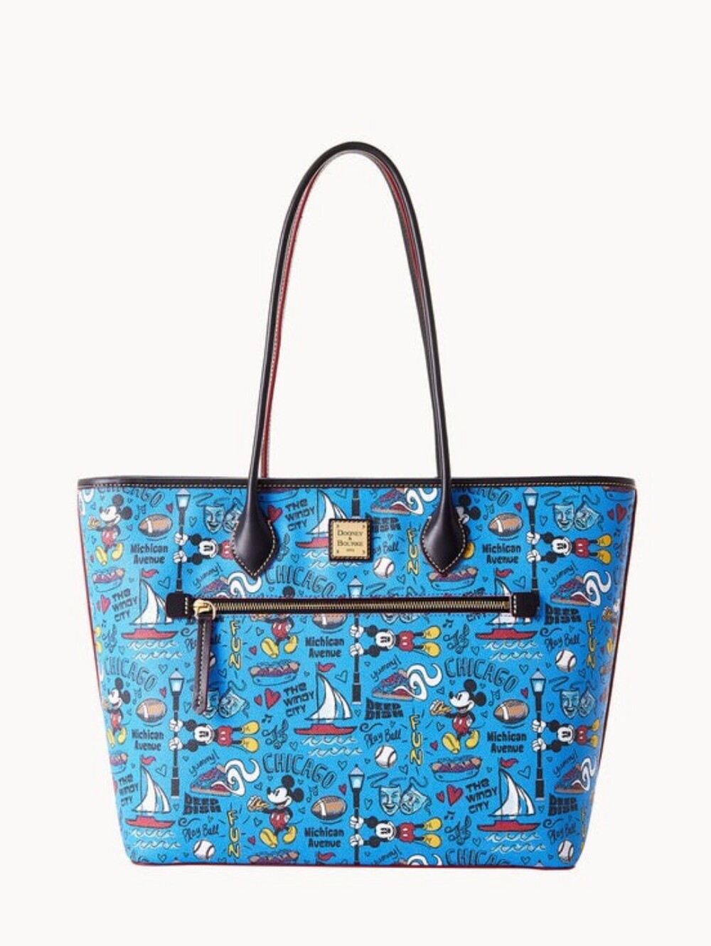NWOT [Dooney & Bourke] Disney Chicago 21 Tote, Blue, Coated Cotton, Leather Trim